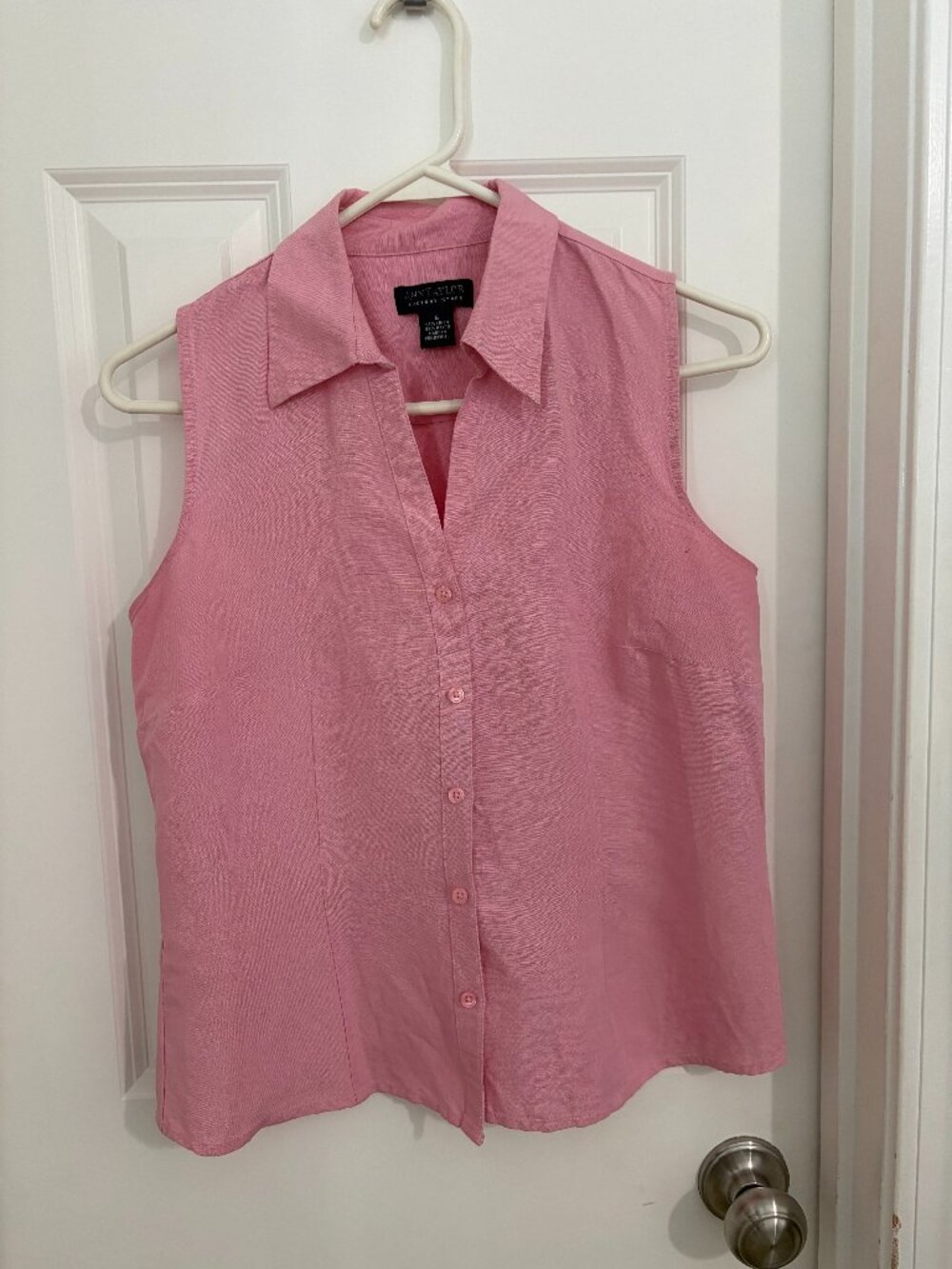 Ann Taylor Factory Pink Linen Blend Sleeveless Button Front Blouse Size 6